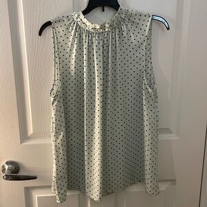 Blue And Black Polka Dot Ann Taylor Tie-Neck Top
